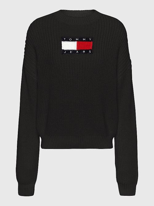 Tommy Hilfiger Tommy Badge Chunky Knit Jumper Ženske Puloverji Črna | TH709AGP