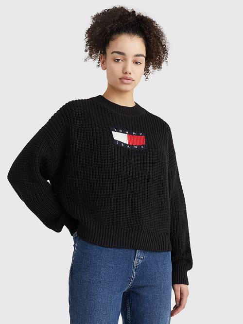 Tommy Hilfiger Tommy Badge Chunky Knit Jumper Ženske Puloverji Črna | TH709AGP