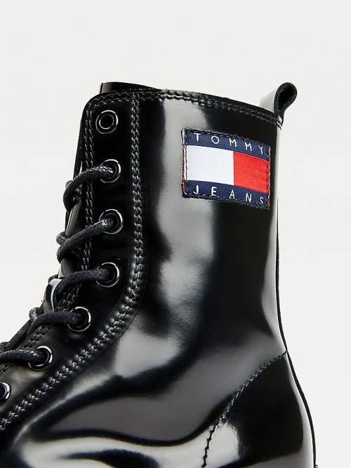 Tommy Hilfiger Tommy Badge Cleat Leather Ženske Škornji Črna | TH653CPY