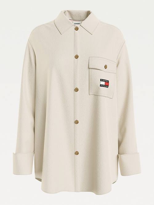 Tommy Hilfiger Tommy Badge Corduroy Oversized Fit Overshirt Ženske Srajce Bež | TH375IOJ