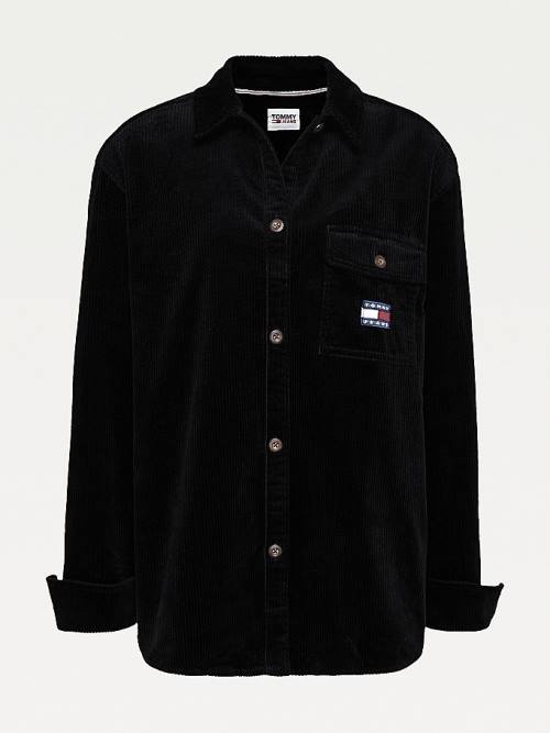 Tommy Hilfiger Tommy Badge Corduroy Oversized Fit Overshirt Ženske Srajce Črna | TH748WHX