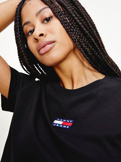 Tommy Hilfiger Tommy Badge Crew Neck Ženske Majice Črna | TH589GXP