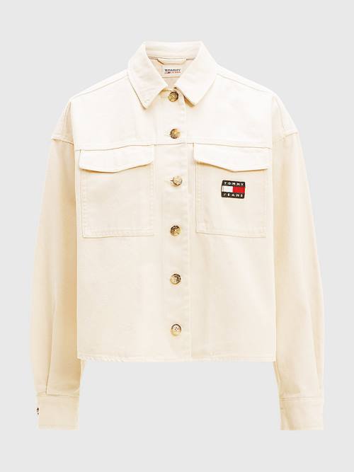 Tommy Hilfiger Tommy Badge Cropped Fit Overshirt Ženske Srajce Bež | TH802ZRL