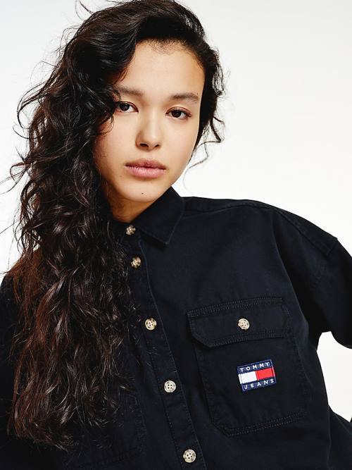 Tommy Hilfiger Tommy Badge Cropped Utility Ženske Srajce Črna | TH379JOK