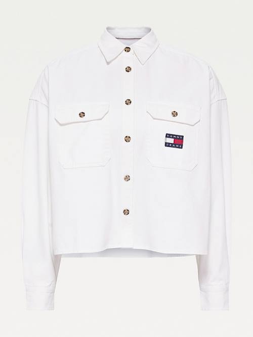 Tommy Hilfiger Tommy Badge Cropped Utility Ženske Srajce Bela | TH905PKI