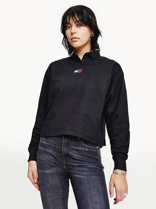 Tommy Hilfiger Tommy Badge Essential Long Sleeve Ženske Polo Majica Črna | TH950PCU