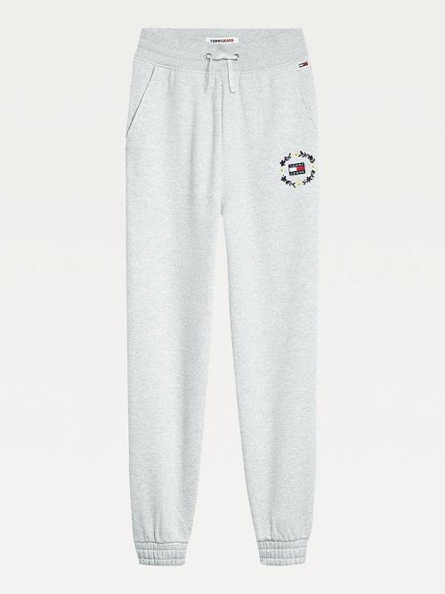 Tommy Hilfiger Tommy Badge Floral Logo Joggers Ženske Hlače Siva | TH781OMU