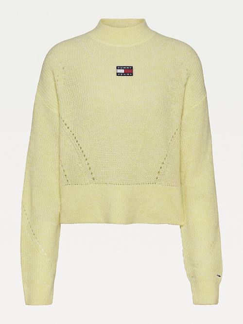 Tommy Hilfiger Tommy Badge Furry High-Neck Jumper Ženske Puloverji Rumena | TH027UBW