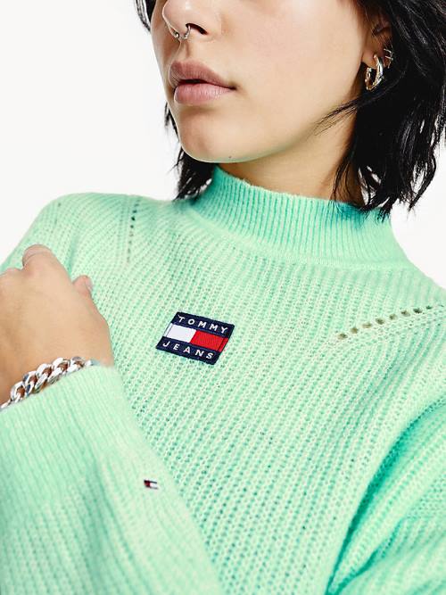 Tommy Hilfiger Tommy Badge Furry High-Neck Jumper Ženske Puloverji Zelena | TH736BTN