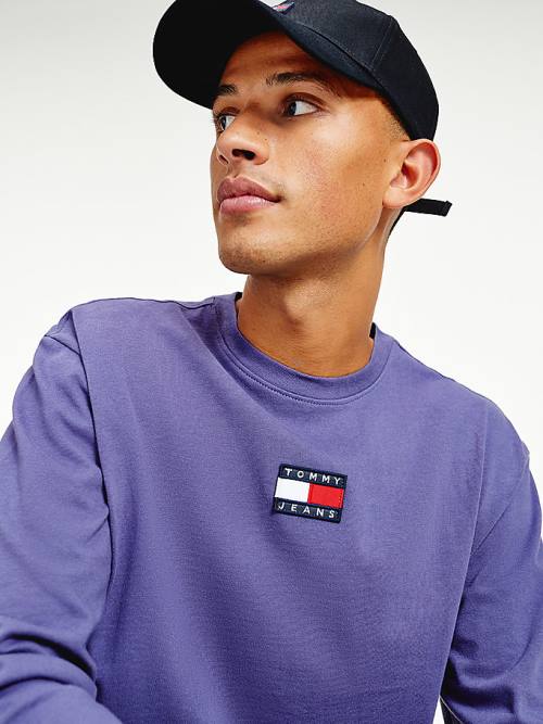 Tommy Hilfiger Tommy Badge Long Sleeve Moški Majice Modra | TH016AZR