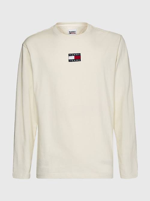 Tommy Hilfiger Tommy Badge Long Sleeve Moški Majice Bela | TH061YHB