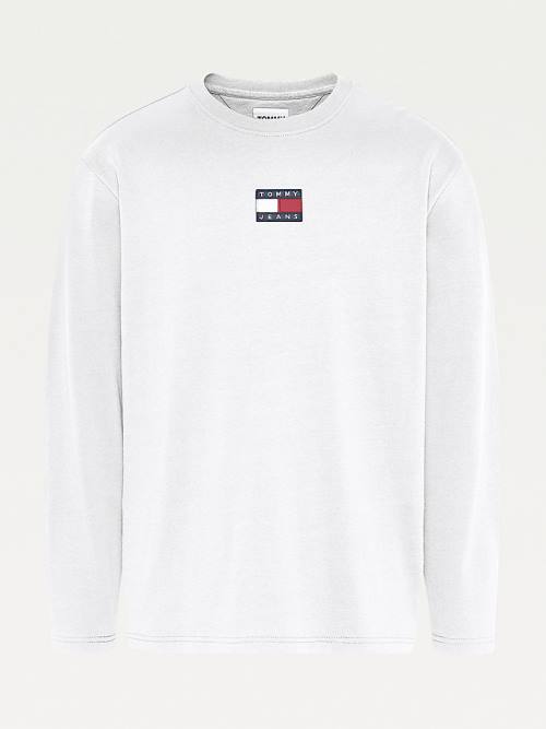 Tommy Hilfiger Tommy Badge Long Sleeve Moški Majice Bela | TH438WCY