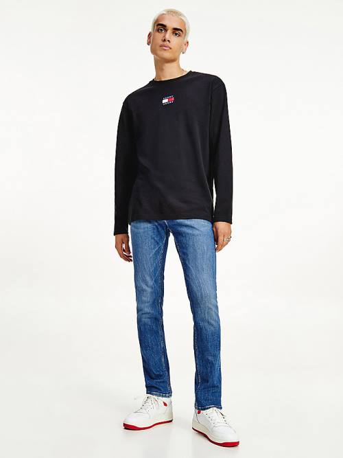 Tommy Hilfiger Tommy Badge Long Sleeve Moški Majice Črna | TH905MFL