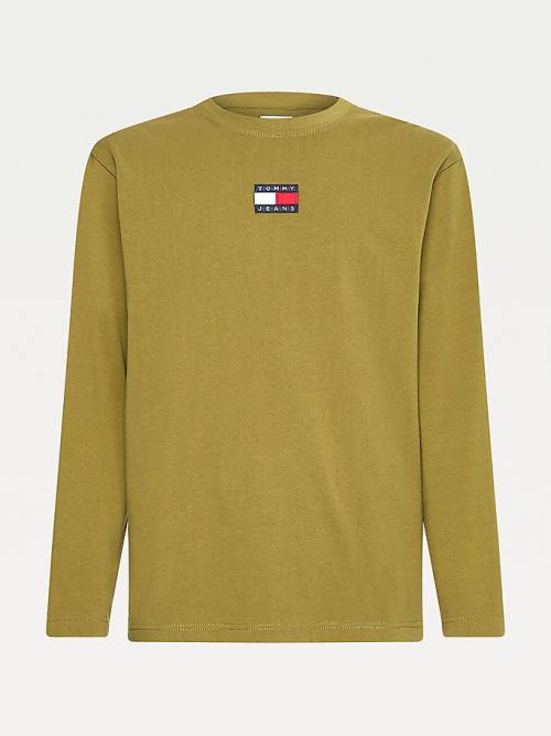 Tommy Hilfiger Tommy Badge Long Sleeve Moški Majice Zelena | TH967VDZ