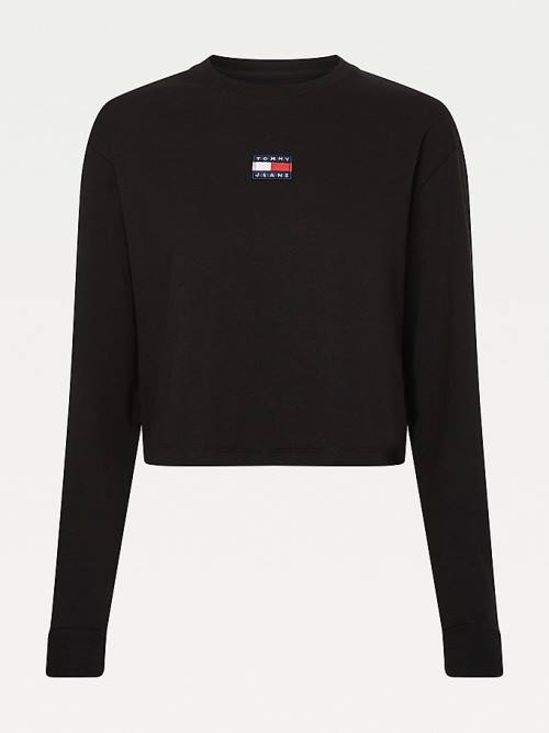 Tommy Hilfiger Tommy Badge Long Sleeve Ženske Majice Črna | TH536TOE