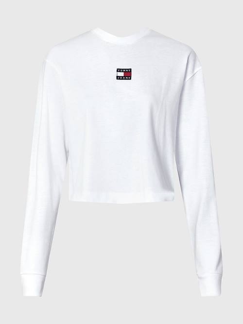 Tommy Hilfiger Tommy Badge Long Sleeve Ženske Majice Bela | TH739OBW