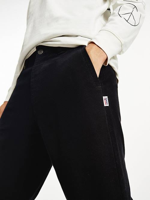 Tommy Hilfiger Tommy Badge Organic Cotton Relaxed Chinos Moški Hlače Črna | TH569ENP