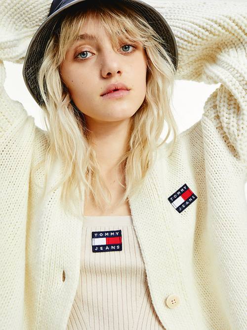 Tommy Hilfiger Tommy Badge Oversized Cardigan Ženske Puloverji Bela | TH502BDN