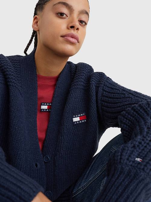 Tommy Hilfiger Tommy Badge Oversized Cardigan Ženske Puloverji Modra | TH569ZUO