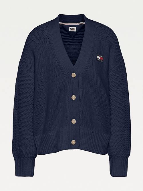 Tommy Hilfiger Tommy Badge Oversized Cardigan Ženske Puloverji Modra | TH569ZUO