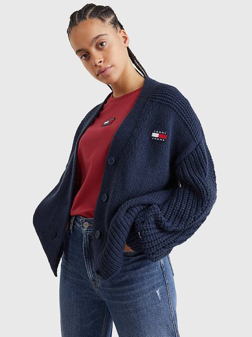 Tommy Hilfiger Tommy Badge Oversized Cardigan Ženske Puloverji Modra | TH569ZUO