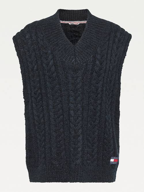 Tommy Hilfiger Tommy Badge Oversized Knitted Vest Ženske Puloverji Modra | TH382OXJ