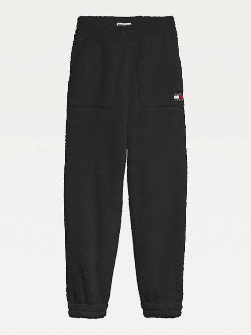 Tommy Hilfiger Tommy Badge Relaxed Fit Fleece Joggers Ženske Hlače Črna | TH962EQG