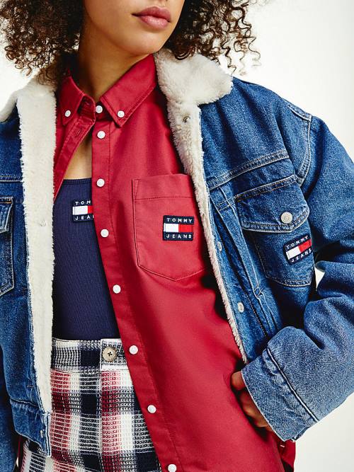 Tommy Hilfiger Tommy Badge Sherpa Denim Ženske Jakne Denim | TH786WGY