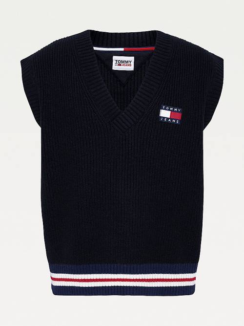 Tommy Hilfiger Tommy Badge V-Neck Jumper Vest Moški Puloverji Črna | TH537OHW