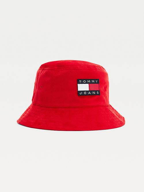 Tommy Hilfiger Tommy Badge Velvet Bucket Ženske Kapa Rdeča | TH389FDK