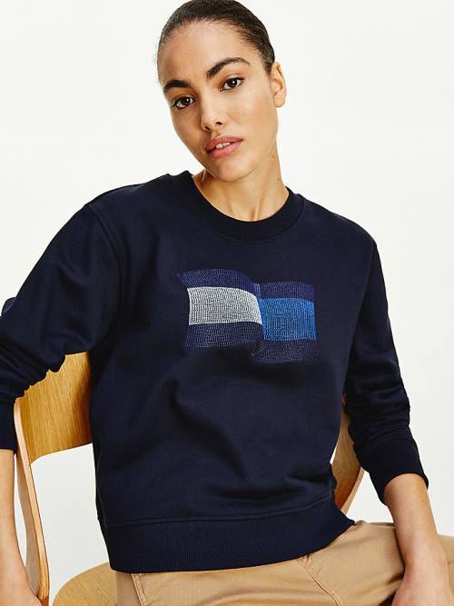 Tommy Hilfiger Tommy Icons Crew Neck Ženske Pulover Modra | TH037CHM