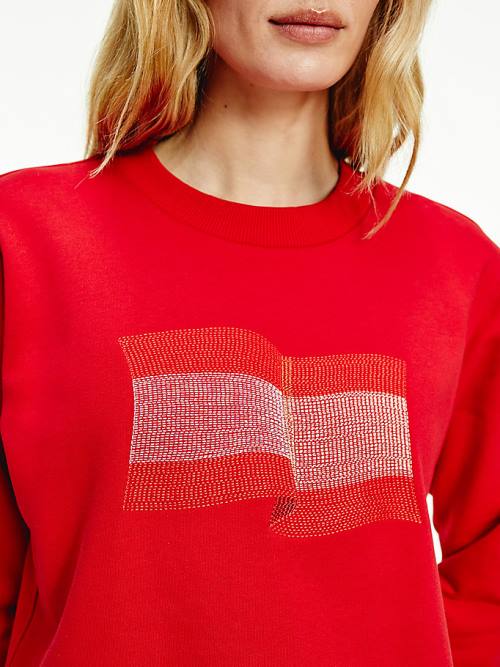 Tommy Hilfiger Tommy Icons Crew Neck Ženske Pulover Rdeča | TH253WQA