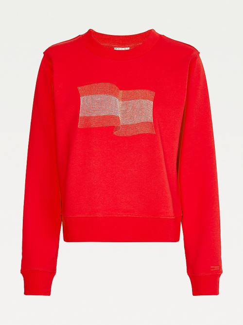 Tommy Hilfiger Tommy Icons Crew Neck Ženske Pulover Rdeča | TH253WQA