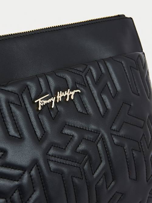 Tommy Hilfiger Tommy Icons Monogram Leather Clutch Ženske Torbice Črna | TH912MWS