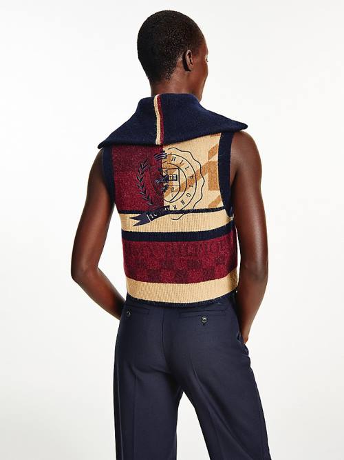 Tommy Hilfiger Tommy Icons Patchwork Vest Ženske Puloverji Bež | TH192GSL