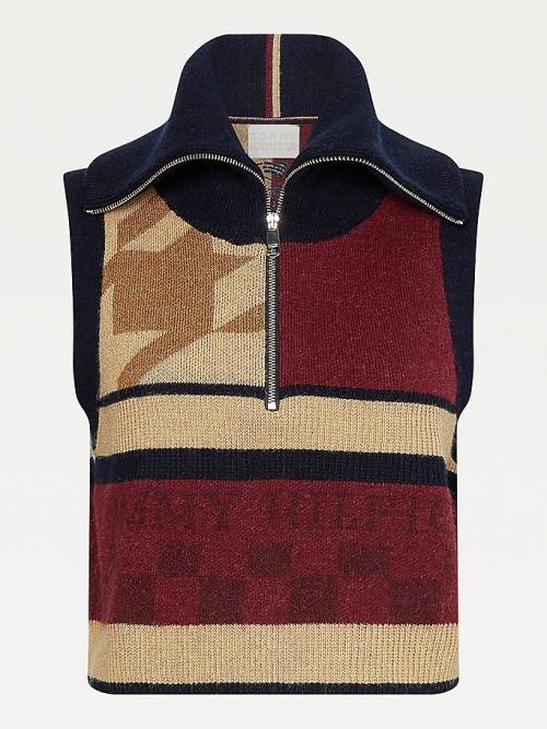 Tommy Hilfiger Tommy Icons Patchwork Vest Ženske Puloverji Bež | TH192GSL