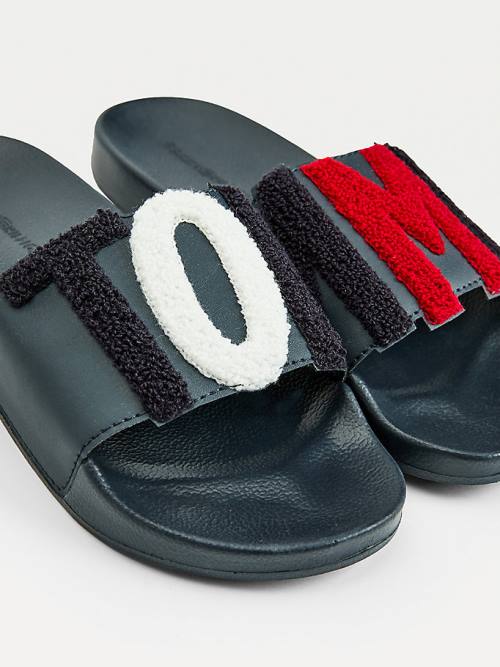 Tommy Hilfiger Tommy Lettering Pool Slides Ženske Sandali Modra | TH390CAR