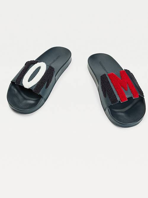 Tommy Hilfiger Tommy Lettering Pool Slides Ženske Sandali Modra | TH390CAR