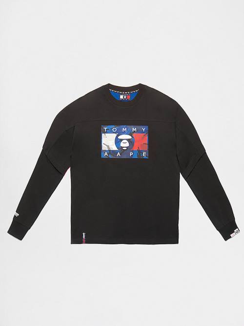 Tommy Hilfiger Tommy X AAPE Long Sleeve Moški Majice Črna | TH642CWD