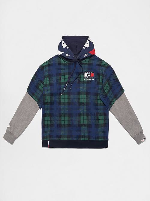 Tommy Hilfiger Tommy X AAPE Plaid Moški Pulover s kapuco Modra | TH347FES