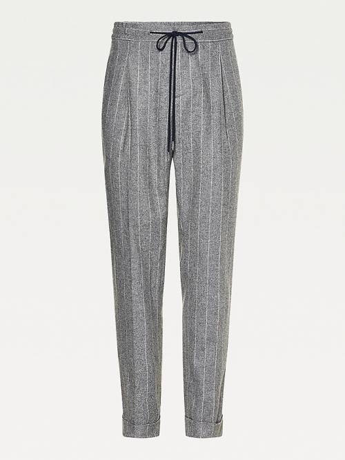 Tommy Hilfiger Tommy x Lardini Wool Blend Slim Fit Pinstripe Moški Hlače Siva | TH617PKR