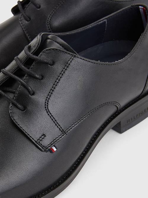 Tommy Hilfiger Tonal Flag Leather Derby Moški Svečani Čevlji Črna | TH482ILQ