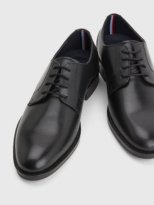 Tommy Hilfiger Tonal Flag Leather Derby Moški Svečani Čevlji Črna | TH482ILQ