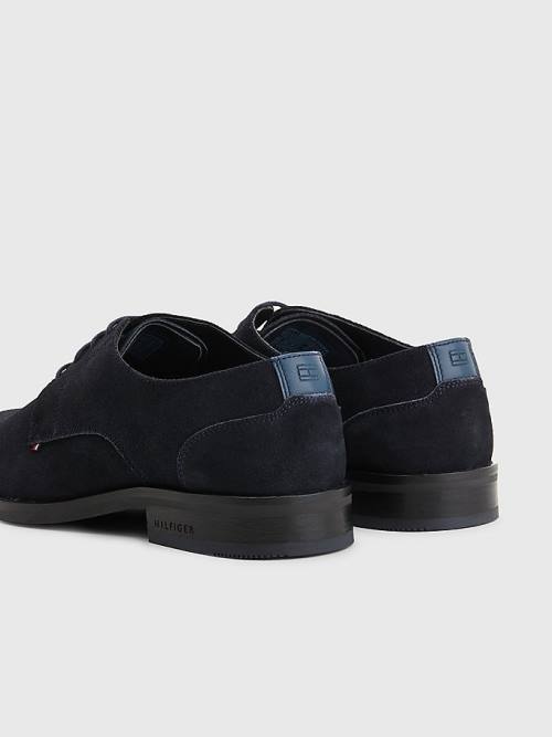 Tommy Hilfiger Tonal Flag Suede Derby Moški Svečani Čevlji Modra | TH418VIX