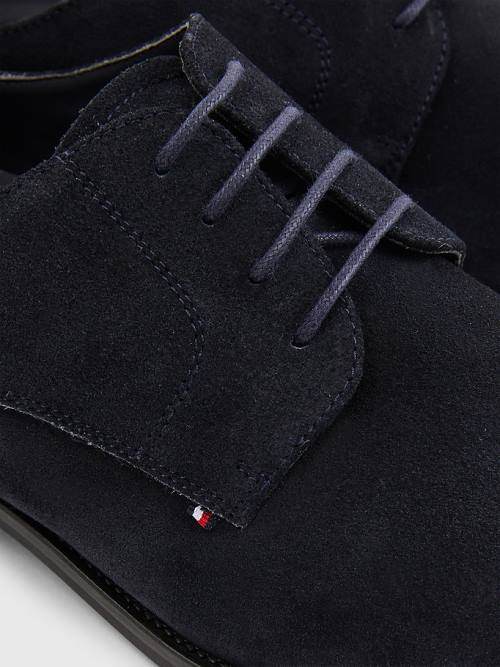 Tommy Hilfiger Tonal Flag Suede Derby Moški Svečani Čevlji Modra | TH418VIX