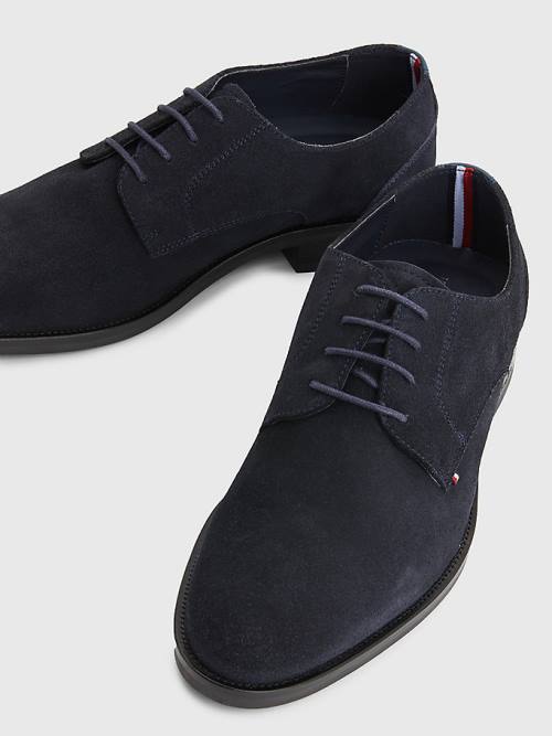 Tommy Hilfiger Tonal Flag Suede Derby Moški Svečani Čevlji Modra | TH418VIX