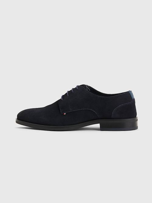 Tommy Hilfiger Tonal Flag Suede Derby Moški Svečani Čevlji Modra | TH418VIX