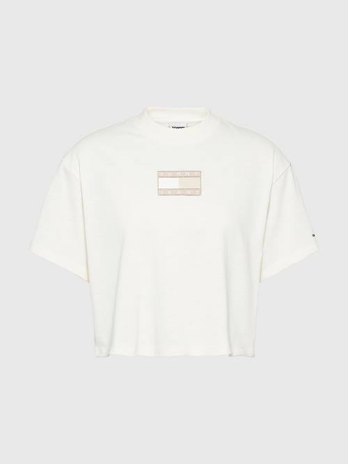 Tommy Hilfiger Tonal Logo Cropped Ženske Majice Bela | TH436GWB