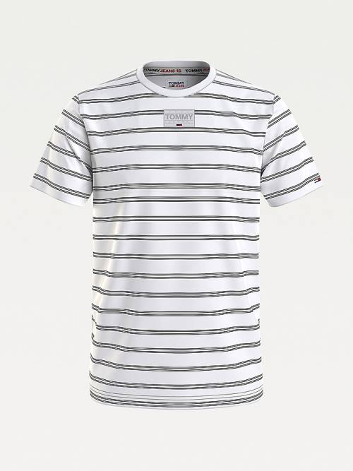 Tommy Hilfiger Tonal Logo Stripe Moški Majice Bela | TH627TSZ