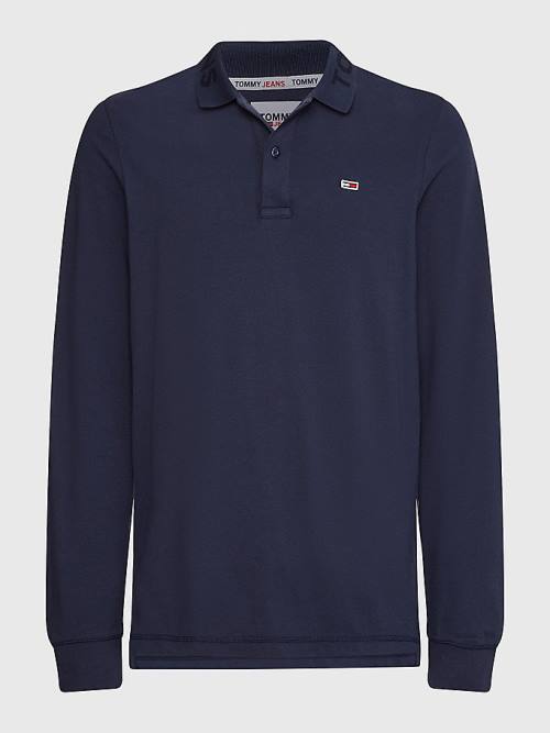 Tommy Hilfiger Tonal Long Sleeve Slim Fit Moški Polo Majica Modra | TH879WTB